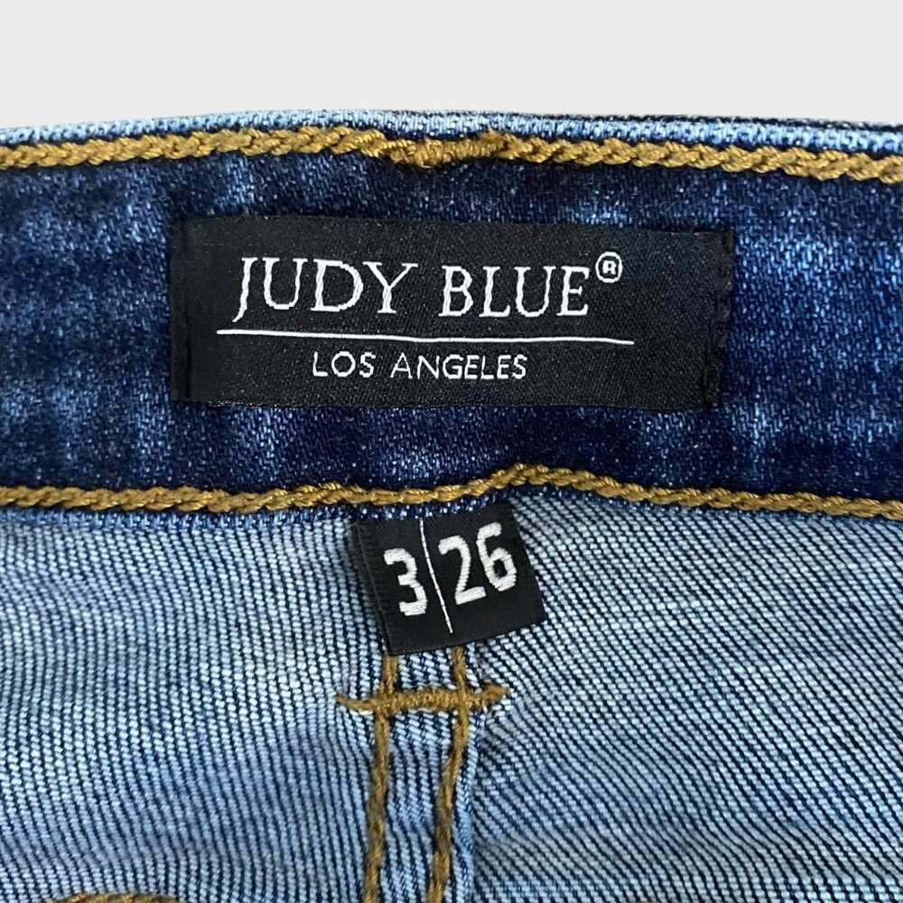 Judy Blue Slim Fit Denim Jeans Blue Women's Size 26 Mid-Rise Distressed Tapered - Picture 8 of 10